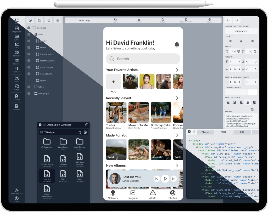 Vista de la aplicación TiDesigner - Aplicación para el iPad